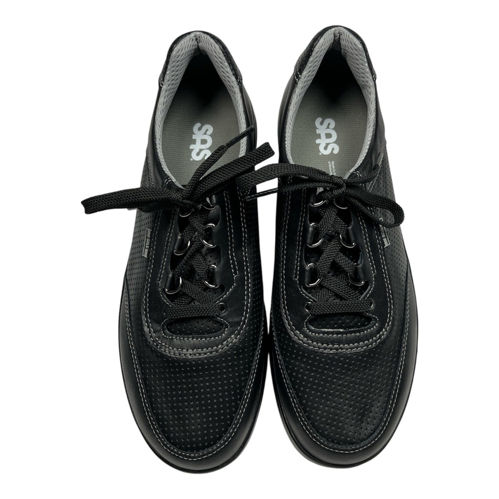 SAS NEW IN BOX Sporty Lux Walking Shoes Women 10.5 W Black Perforated Leather - Picture 2 of 12